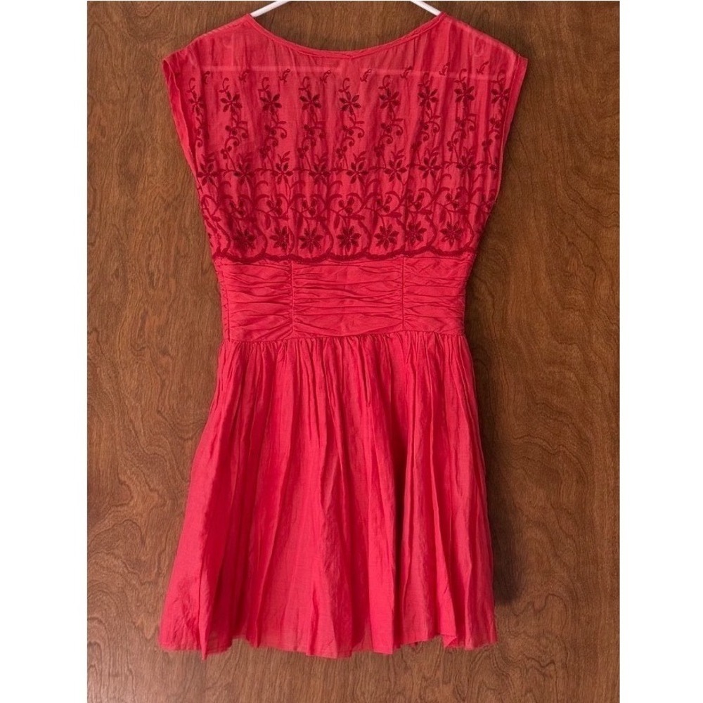 Free People sz 2 Rose Garden Eyelet Embroidered Fit Flare Babydoll Poppy Dress - Picture 3 of 10